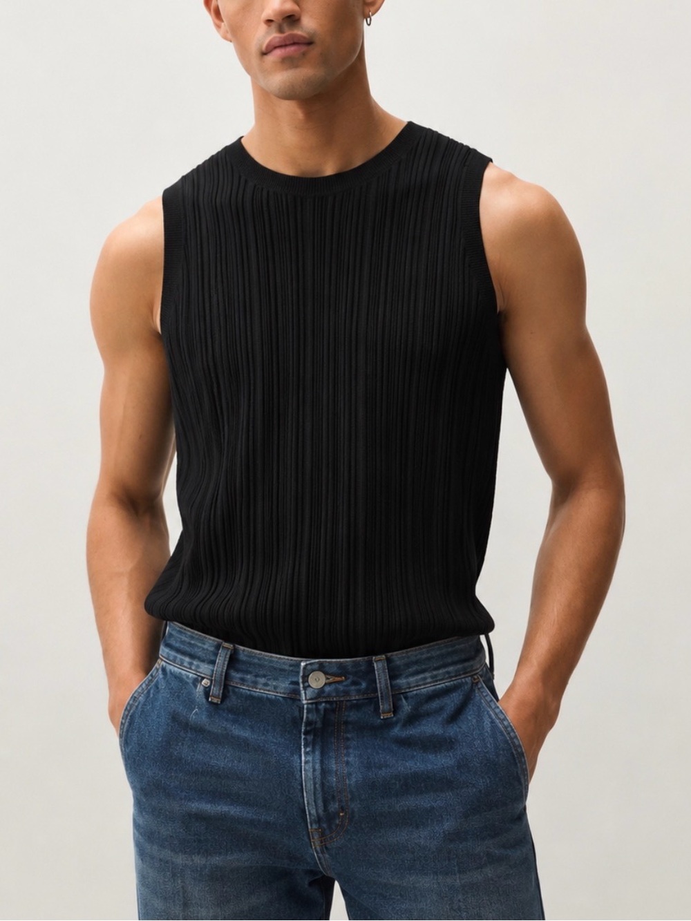 Men’s H&M Black Ribbed Sleeveless Knit Tank- L
